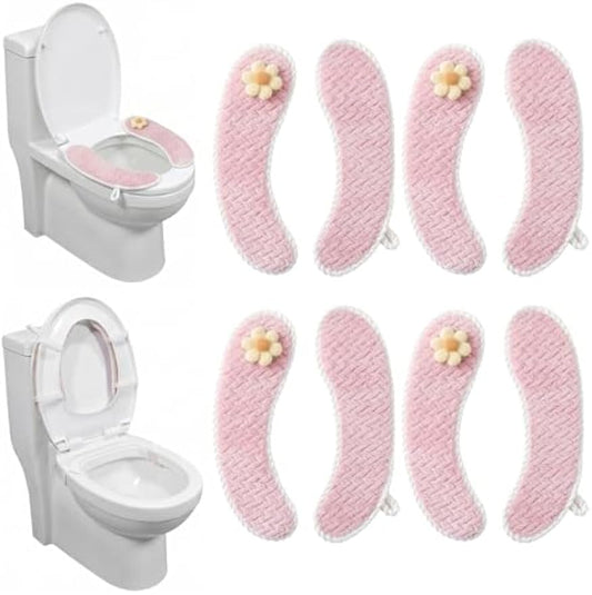 Padded Toilet Seat Warmer Cushion Washable(Pink) | Soft padded toilet seat warmer with handle, washable reusable cushion pad, adhesive backing, universal fit for winter comfort