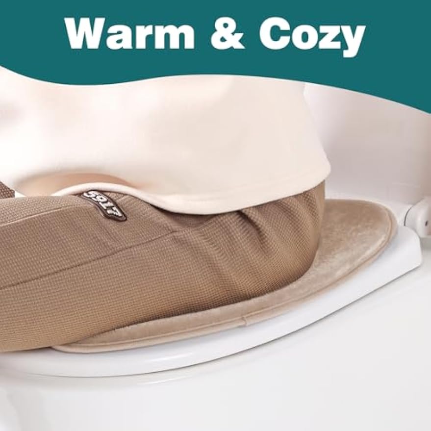 Toilet Seat Cover with Memory Foam, Toilet Seat Cushion for Bathroom | Soft Flannel, Non-Slip, Thicker Warmer Washable, Self-Adhesive Reusable, Fits Most Round, Oval and Elongated Toilet Seat