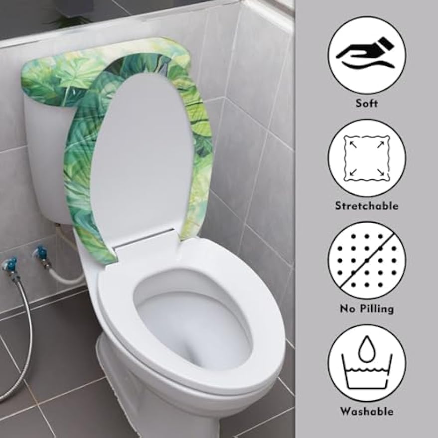 GLENLCWE Green Palm Toilet Cover and Tank Lid Protector,Soft 2-Piece Toilet Cover Cover Set,Durable Protective Cover with Elastic Edge