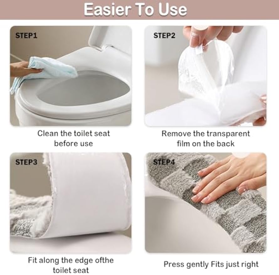Thick and Warm Plush Toilet Seat Cover – Washable, Reusable Cushion with TPR Adhesive & Checkered Pattern for Comfort & Insulation (White)
