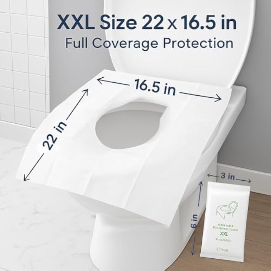 Individually Wrapped XXL Toilet Seat Covers Disposable Flushable for Travel (70 Pack), Full Coverage Paper Liners for Kids & Adults