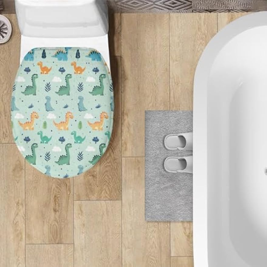 Dinosaur Toilet Lid Cover, Comfortable Dustproof and Reusable Toilet Seat Cover, Flannel Soft Bathroom Accessories Toilet Lid Cover