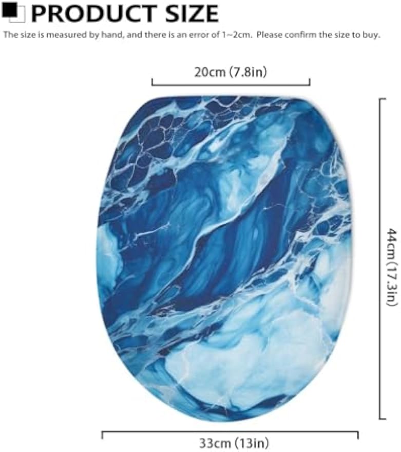 chaqlin Toilet Lid Cover Blue Marble Absorbent Flannel Oval Toilet Seat Covers for Bathroom, Washable Accessories Decor, Stretchable