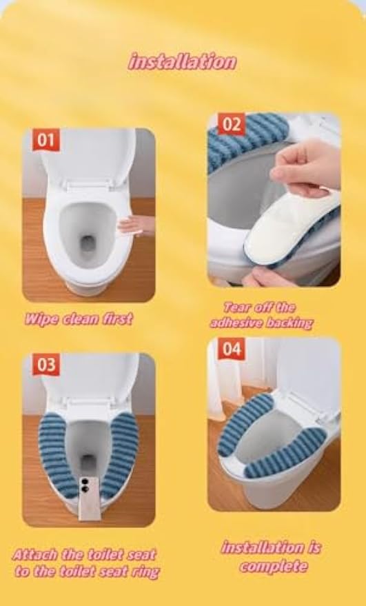 Washable Warm Toilet Seat Cover Pads - Plush Toilet Seat Cushion, Non-Slip Soft Mat, Washable & Machine-Friendly Bathroom Seat Cover with Self-Adhesive Tape for Easy Care
