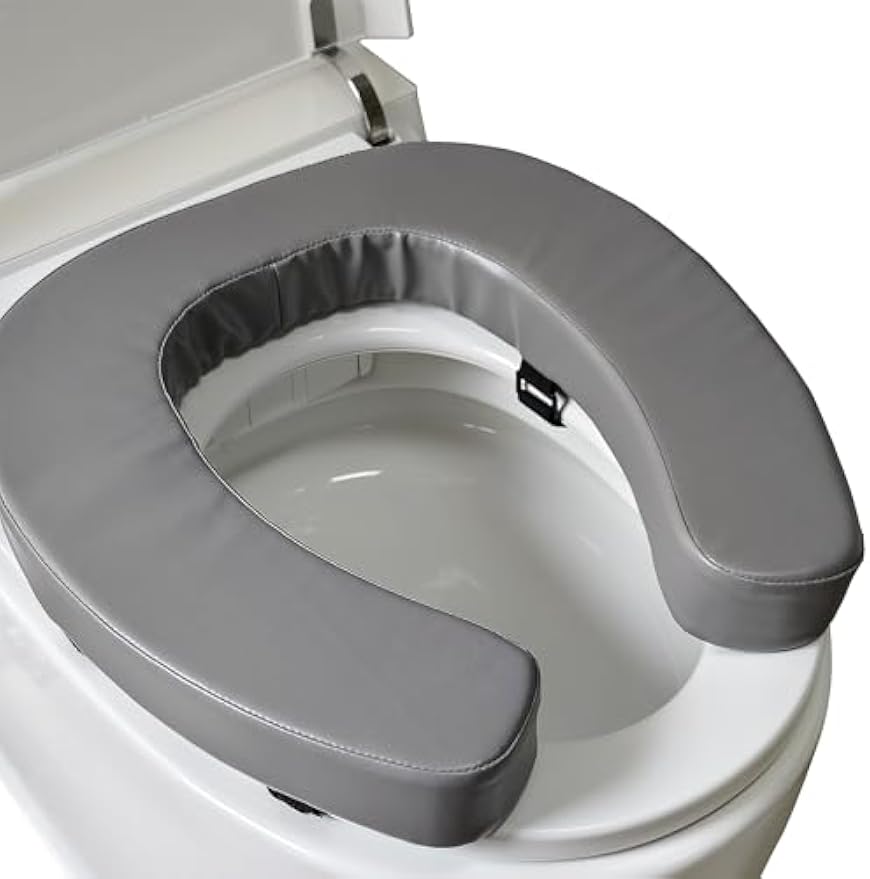 Padded Toilet Seat Cushion with 2-Inch High-Density Foam & Waterproof PU Fabric, U-Shape Padded Toilet Cushion - Secure Hook & Loop Tape, Fits Standard Toilets (Grey)