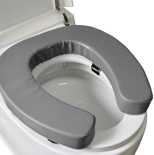 Padded Toilet Seat Cushion with 2-Inch High-Density Foam & Waterproof PU Fabric, U-Shape Padded Toilet Cushion - Secure Hook & Loop Tape, Fits Standard Toilets (Grey)