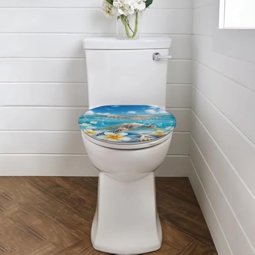 chaqlin Sea Turtle Floral Print Toilet Seat Covers for Bathroom Easy to Clean Toilet Lid Cover Bathroom Decoration Accessories Seat Covers Fits Most Toilets