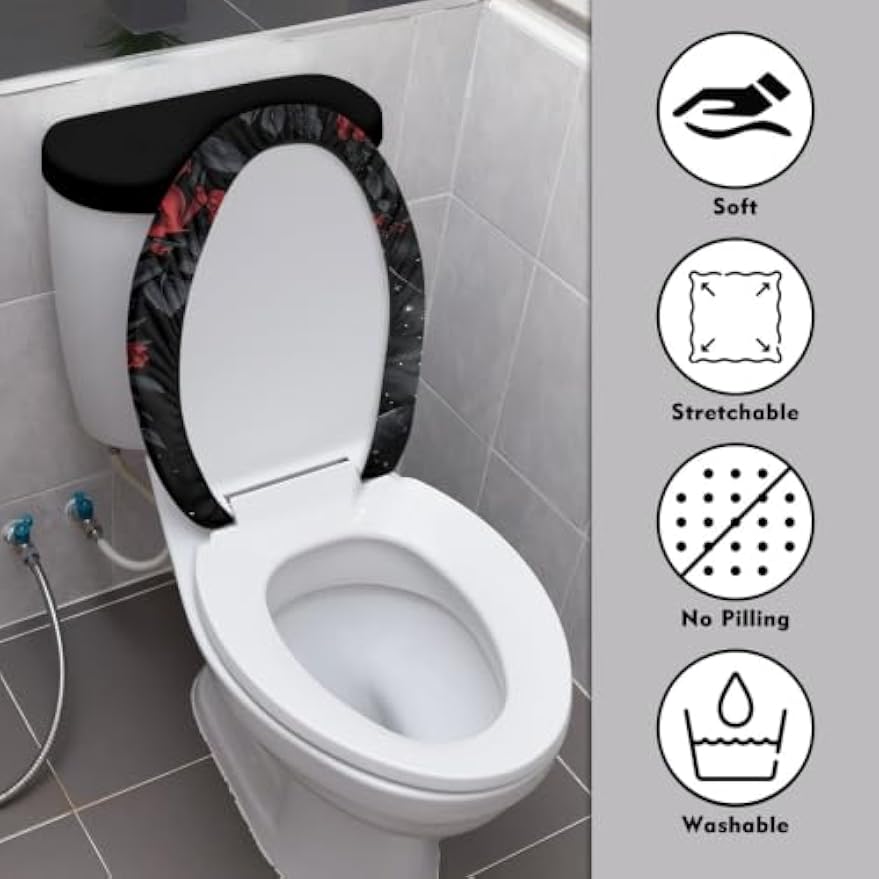 Funny Cat Set of 2 Toilet Lid and Tank Cover Soft Plush blue black