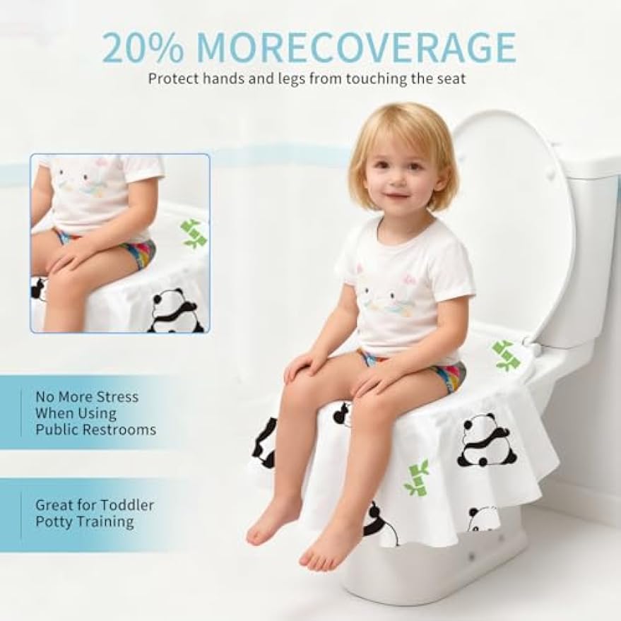 20 Pack Toilet Seat Covers Disposable, Waterproof, Ideal for Kids and Adults, Extra Large, Individually Wrapped, Toddlers Potty Training in Public Restrooms, Airplane, Trip - Panda Designs