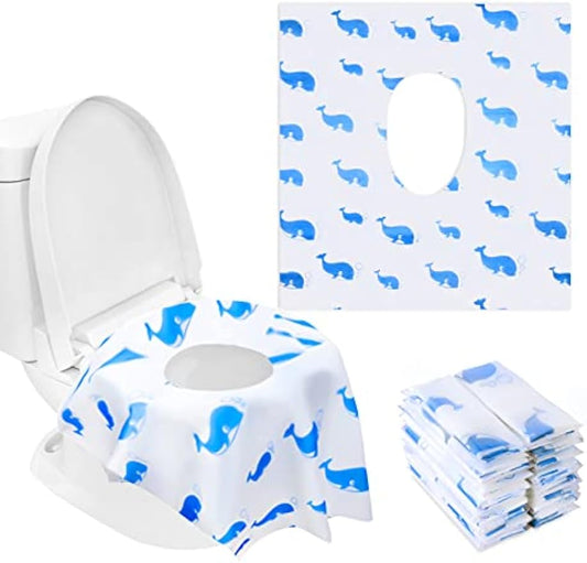 20 Pack Toilet Seat Covers Disposable, Extra Large Potty Training Liners | Individually Wrapped, w/ Non-Slip Adhesives, Non-Flushable, for Kids, Toddlers, Adults, Home, Restrooms, Travel - Blue