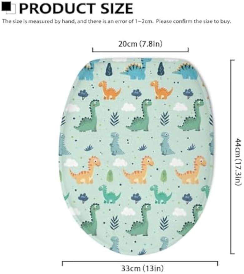 Dinosaur Toilet Lid Cover, Comfortable Dustproof and Reusable Toilet Seat Cover, Flannel Soft Bathroom Accessories Toilet Lid Cover