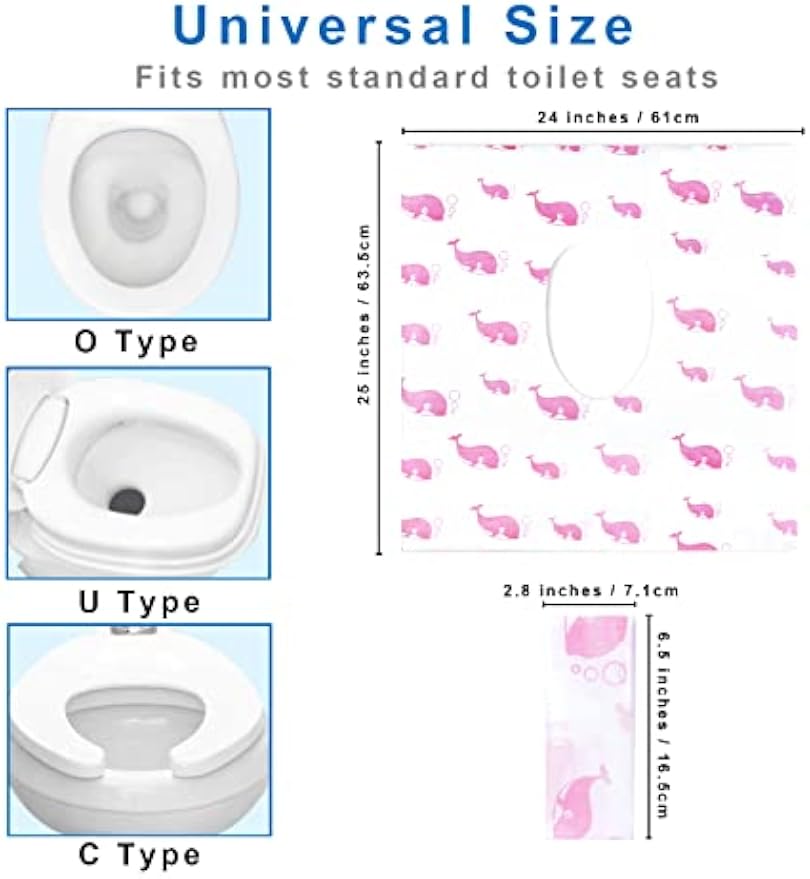 21 Pack Toilet Seat Covers Disposable, Extra Large Potty Training Liners | Individually Wrapped, w/ Non-Slip Adhesives, Non-Flushable, for Kids, Toddlers, Adults, Home, Restrooms, Travel - Pink