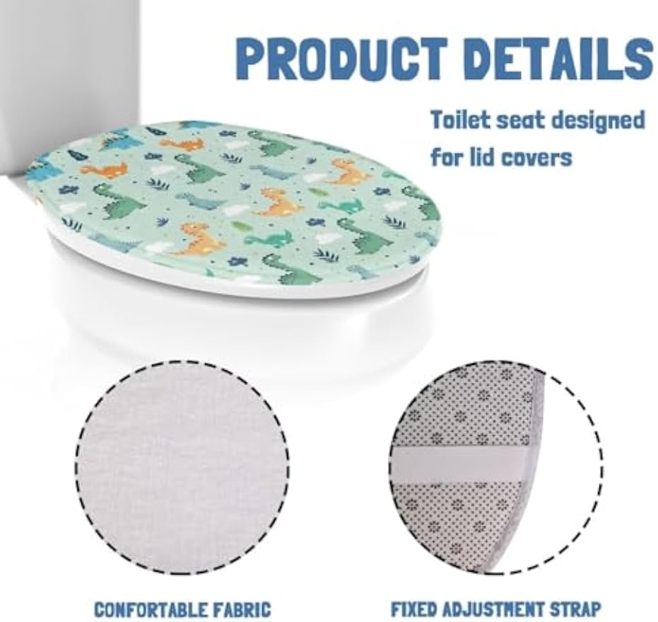Dinosaur Toilet Lid Cover, Comfortable Dustproof and Reusable Toilet Seat Cover, Flannel Soft Bathroom Accessories Toilet Lid Cover