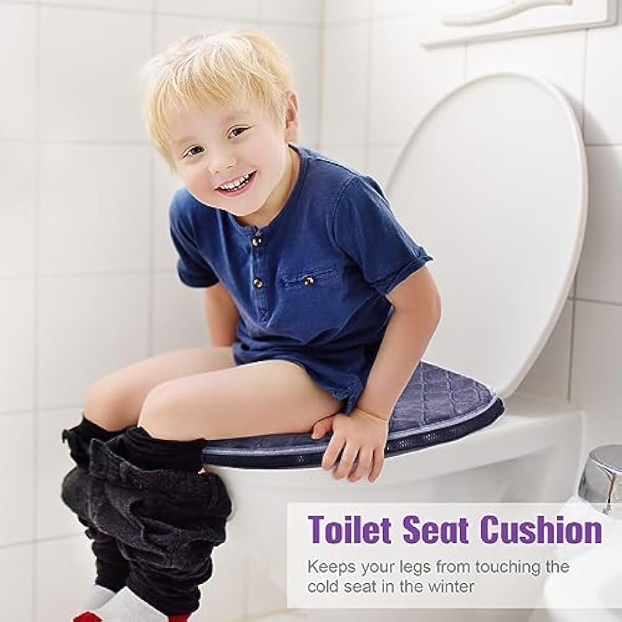 Riakrum 4 Pcs Toilet Seat Covers Warmer,Modern,Gray, Violet, Red, Brown | Comfortable Toilet Seat Cushion Cover, Soft Thicker Warmer Washable Pad with Zipper, Home Reusable Bulk