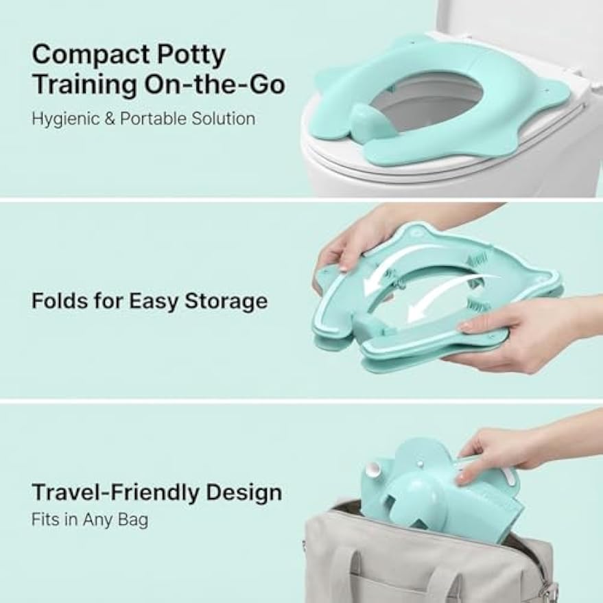 Travel Potty Seat for Toddler, Foldable Portable Potty Seat, BPA-Free Blue | SKYROKU, Fits Round & Oval Toilets, Non-Slip Base, 4 Suction Cups, Splash Guard, Travel Bag Included, Easy-Clean, Lightweight