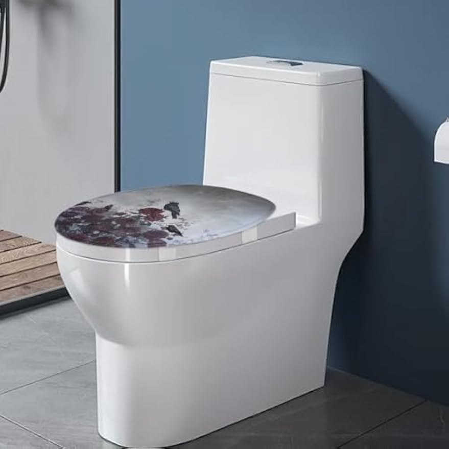 Toilet Lid Cover for Bathroom Water Absorbent Toilet Lid Protector Fits Most Sizes Standard, Round, Elongated and Oblong Lids, Gothic Crow Rose Gray