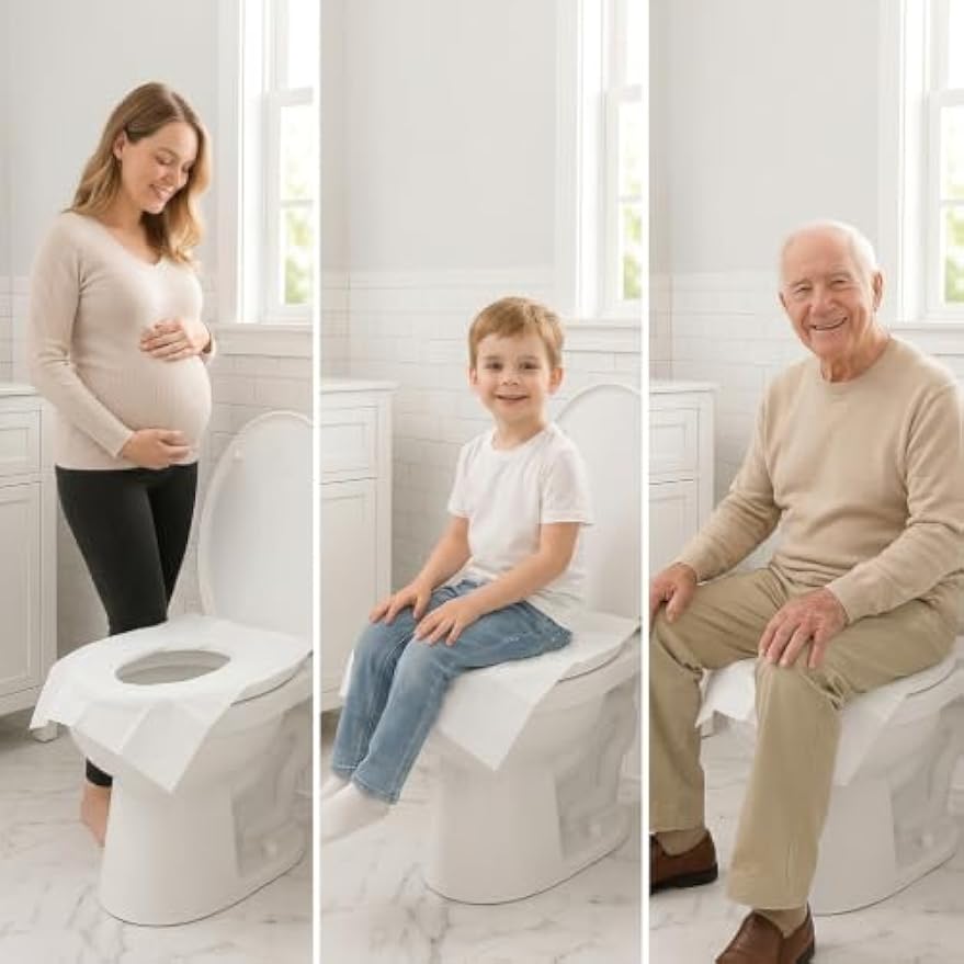 Individually Wrapped XXL Toilet Seat Covers Disposable Flushable for Travel (70 Pack), Full Coverage Paper Liners for Kids & Adults