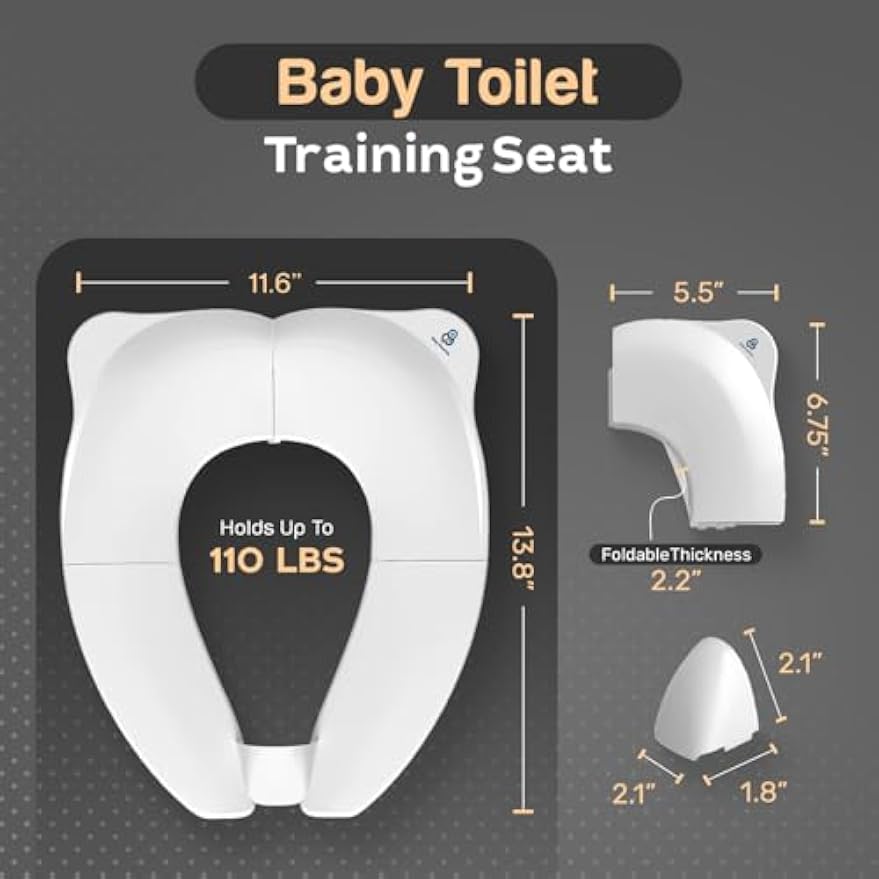 Baby Proof Me White Travel Potty Training Seat - Toddler Toilet Seat Cover | Foldable Travel Potty Training Toilet Seat for Toddlers, Fits most Toilets, Non-Slip, Portable with Bag; For Boys & Girls