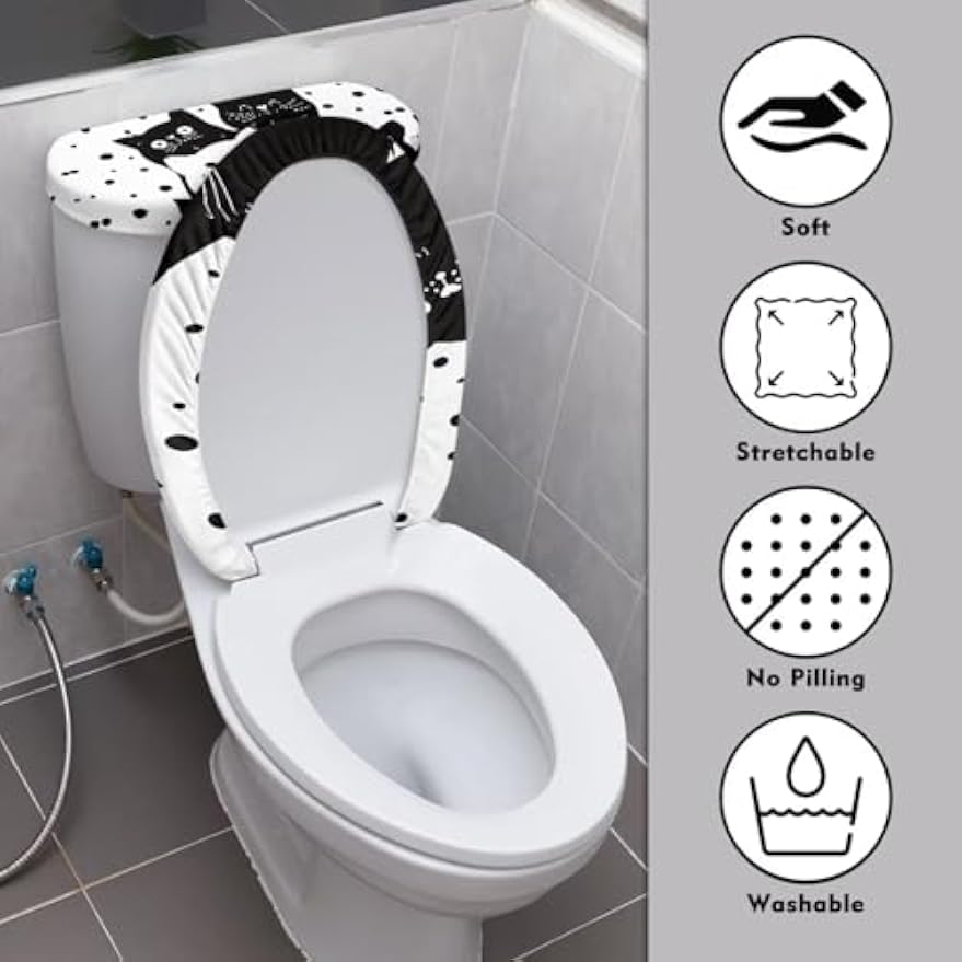 Toilet Lid Covers, Reusable Toilet Seat Covers Removable Toilet Tank Lid Cover for Hotel Home Toilet Keep Toilet Clean(Black Cats)