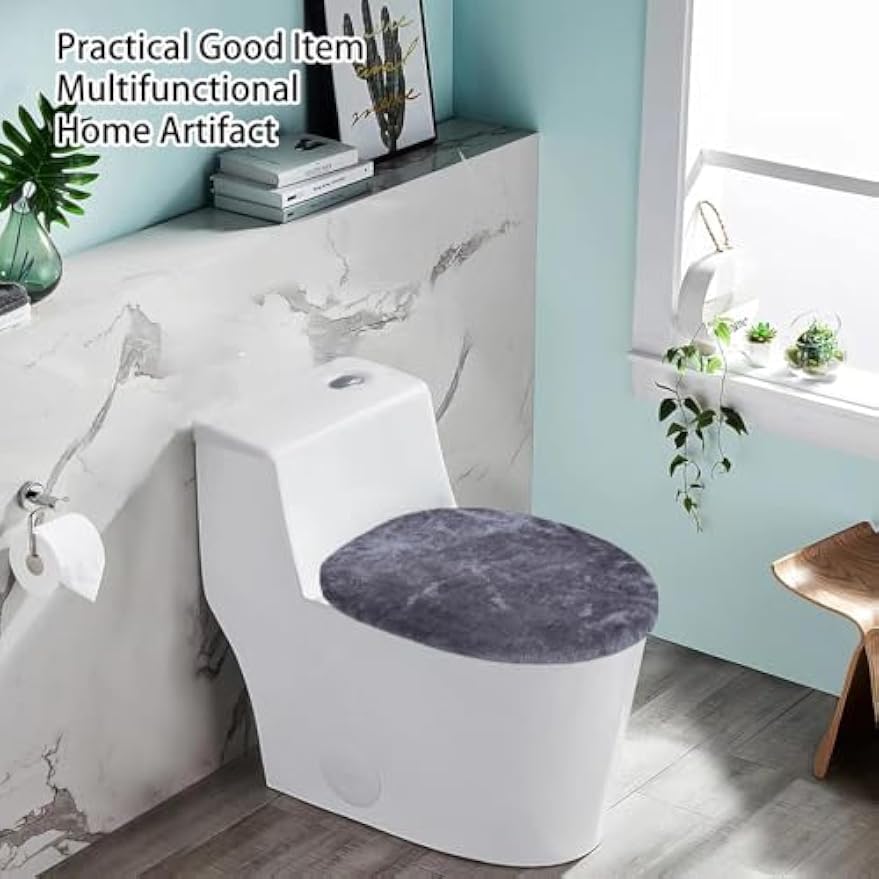 1Pcs Soft Plush Bathroom Toilet Lid Cover - 17 × 23 Inches, Machine Washable, Plush Pad Cover Suitable for Most Sizes of Covers, Bathroom Accessory Decoration, Gray