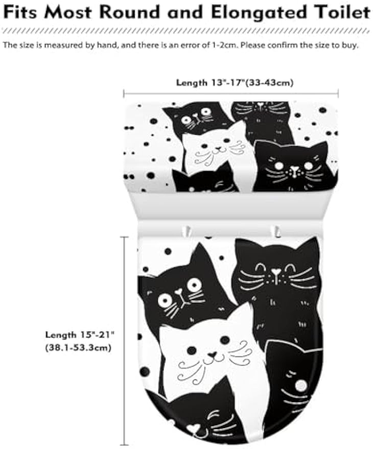 Toilet Lid Covers, Reusable Toilet Seat Covers Removable Toilet Tank Lid Cover for Hotel Home Toilet Keep Toilet Clean(Black Cats)