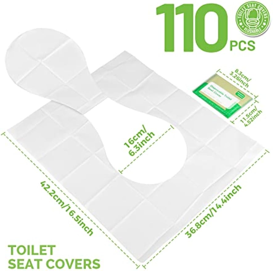 YGDZ Toilet Seat Covers Disposable, 110pcs Flushable Travel Disposable Toilet Seat Covers for Adults Kids Potty Training, Travel Essential Accessories for Airplane, Road Trips, Camping