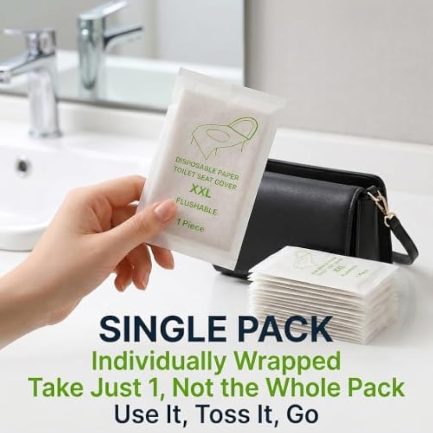 Individually Wrapped XXL Toilet Seat Covers Disposable Flushable for Travel (70 Pack), Full Coverage Paper Liners for Kids & Adults