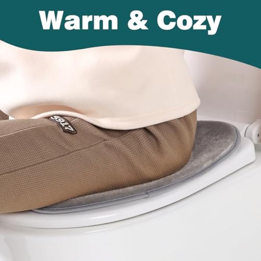 Toilet Seat Cover with Memory Foam, Toilet Seat Cushion for Bathroom | Soft Flannel, Non-Slip, Thicker Warmer Washable, Self-Adhesive Reusable, Fits Most Round, Oval and Elongated Toilet Seat