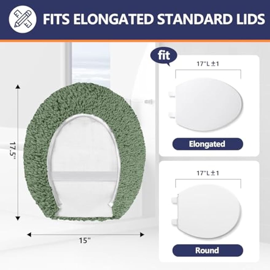 Soft Microfiber Toilet Seat Cover 17.5" x 15" Machine Washable | Solid Toilet Lid Cover Adjustable Rubber Backing Fits Most 16 -17.5" L x 14-16" W Round Oblong and Elongated Toilet Seat