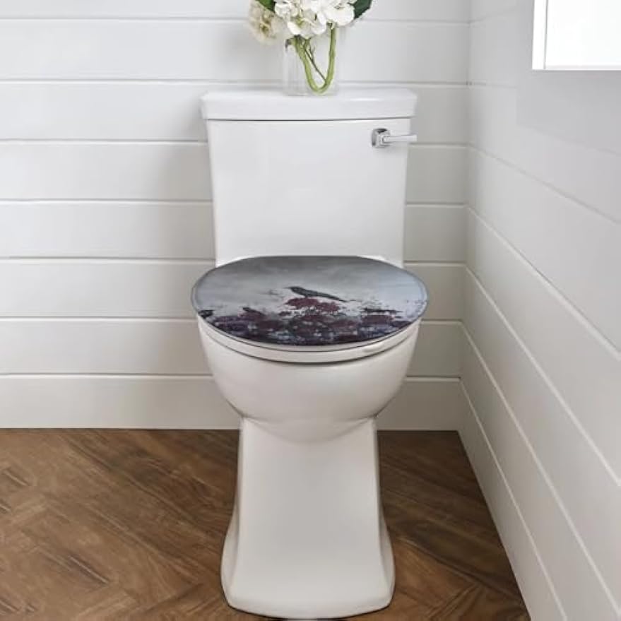 Toilet Lid Cover for Bathroom Water Absorbent Toilet Lid Protector Fits Most Sizes Standard, Round, Elongated and Oblong Lids, Gothic Crow Rose Gray