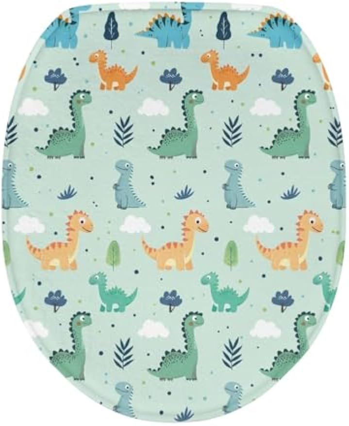 Dinosaur Toilet Lid Cover, Comfortable Dustproof and Reusable Toilet Seat Cover, Flannel Soft Bathroom Accessories Toilet Lid Cover