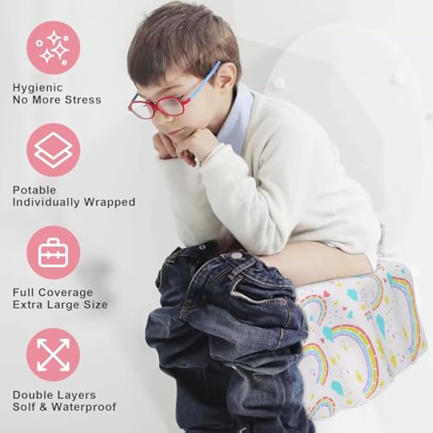 20 Pack Disposable Toilet Seat Covers for Travel, Individually Wrapped | Waterproof & Large Size for Toddlers & Adults, Fits on Most Seats for Public Restrooms, Airplane, Trip, Kids Potty Training