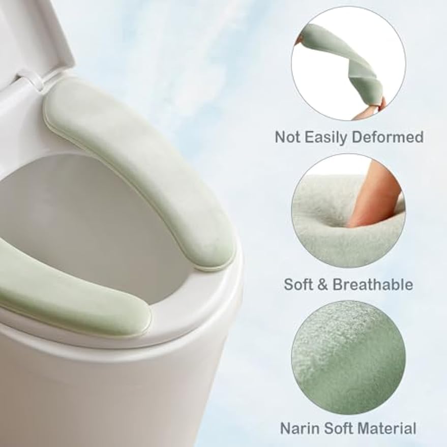 Thick and Elastic Toilet Seat Cover – Washable & Reusable with Double-Sided Hook and Loop Fastener for Easy Attachment – Cushioned Mat with Thick Sponge for Extra Comfort (Green)