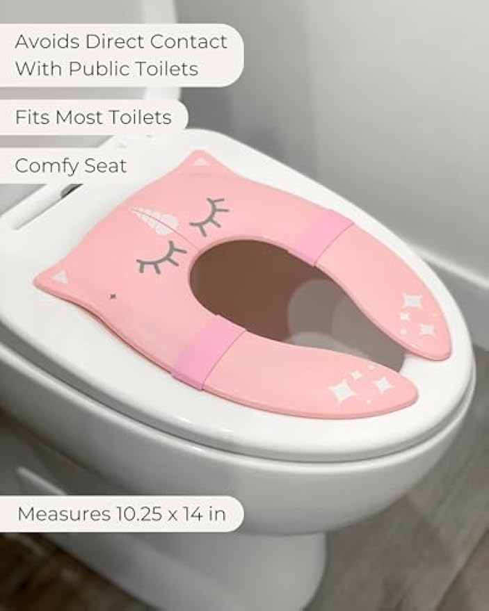 Hippypotamus Travel Potty Seat for Toddler - No-Pinch Folding Potty Training Seat - Non-Slip Silicone Grips - Includes Free Travel Bag (PINK Unicorn)