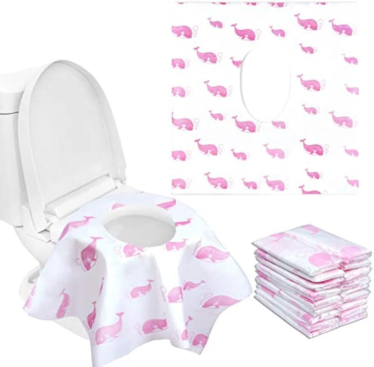 21 Pack Toilet Seat Covers Disposable, Extra Large Potty Training Liners | Individually Wrapped, w/ Non-Slip Adhesives, Non-Flushable, for Kids, Toddlers, Adults, Home, Restrooms, Travel - Pink