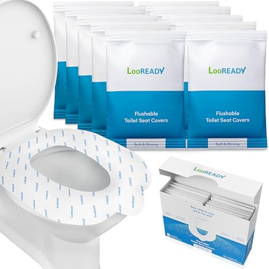 Toilet Seat Covers Disposable Flushable - Regular Size (16x19”) - Travel Size Individually Wrapped, Soft & Strong, Pocket Size, for Public Restrooms at the Office, for Commuters or Holiday (10 Pack)