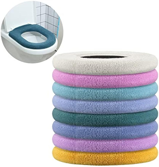 Kingdder 8 Pcs Toilet Seat Cover Washable for Bathroom Elongated Toilet Seat Cushion Pads Soft Stretchable Toilet Seat Warmer Thicker Easy Installation Commode Seat Cover Decors, 8 Colors(Flat)