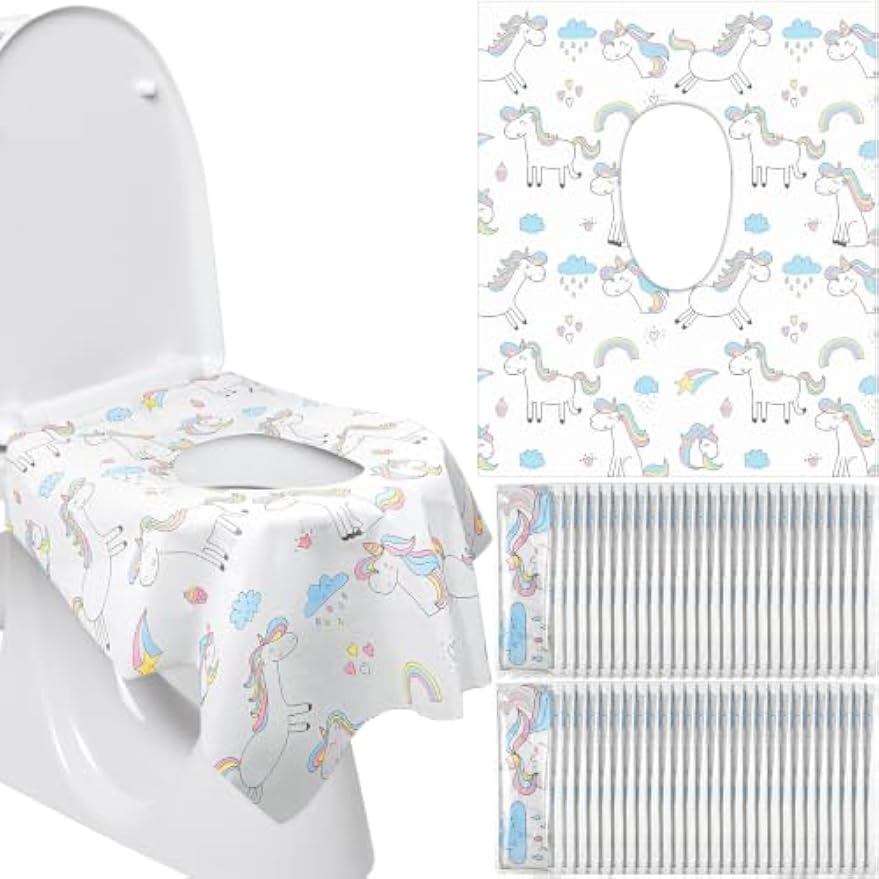 100 Pcs Toilet Seat Covers Disposable for Kids Toddler Extra Large Paper Potty Seat Cover Individually Wrapped Portable Toilet Training Liners for Travel Toilet Seat Covers Public Restrooms (Unicorn)
