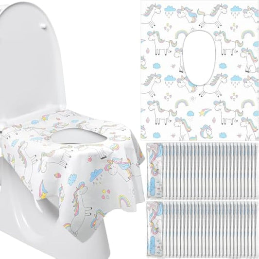 100 Pcs Toilet Seat Covers Disposable for Kids Toddler Extra Large Paper Potty Seat Cover Individually Wrapped Portable Toilet Training Liners for Travel Toilet Seat Covers Public Restrooms (Unicorn)