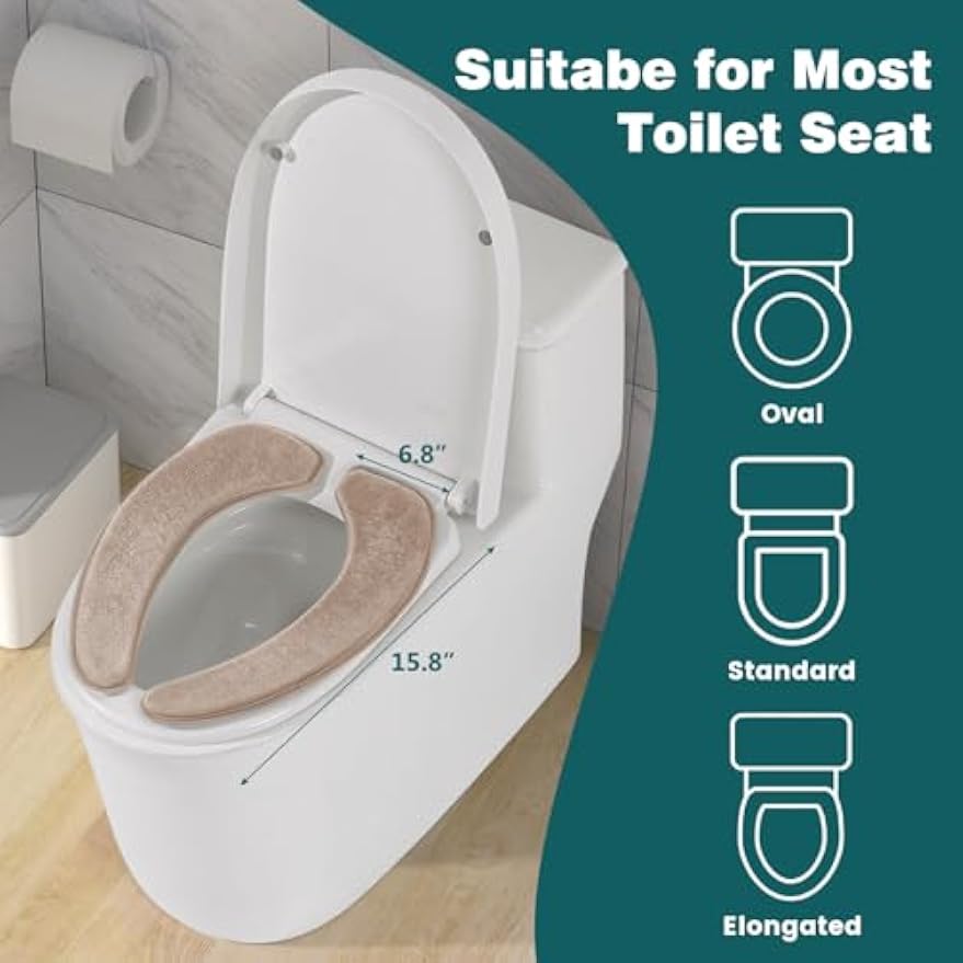 Toilet Seat Cover with Memory Foam, Toilet Seat Cushion for Bathroom | Soft Flannel, Non-Slip, Thicker Warmer Washable, Self-Adhesive Reusable, Fits Most Round, Oval and Elongated Toilet Seat
