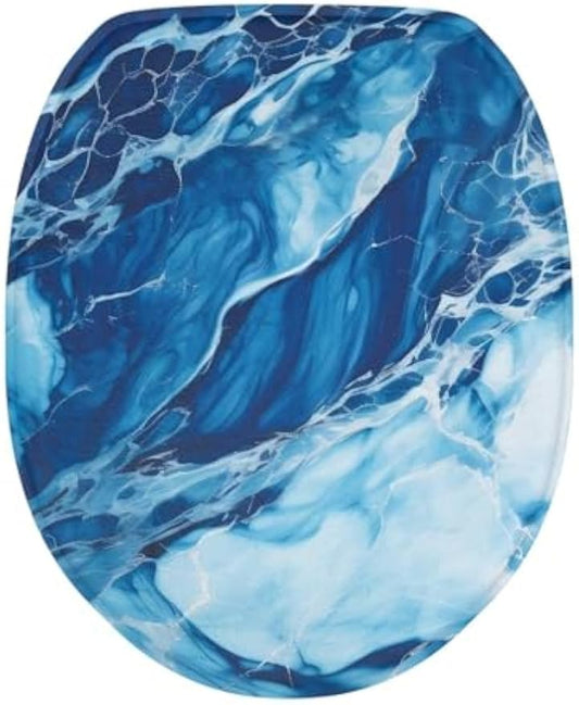 chaqlin Toilet Lid Cover Blue Marble Absorbent Flannel Oval Toilet Seat Covers for Bathroom, Washable Accessories Decor, Stretchable
