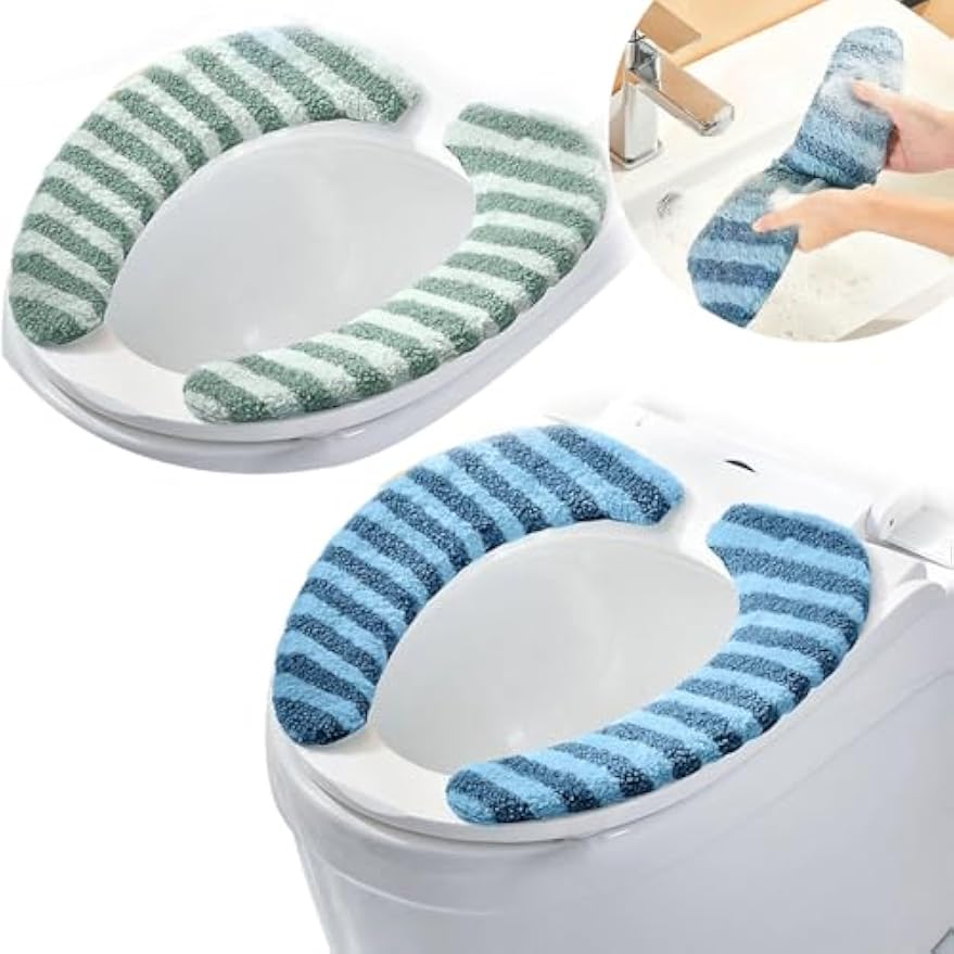 Washable Warm Toilet Seat Cover Pads - Plush Toilet Seat Cushion, Non-Slip Soft Mat, Washable & Machine-Friendly Bathroom Seat Cover with Self-Adhesive Tape for Easy Care