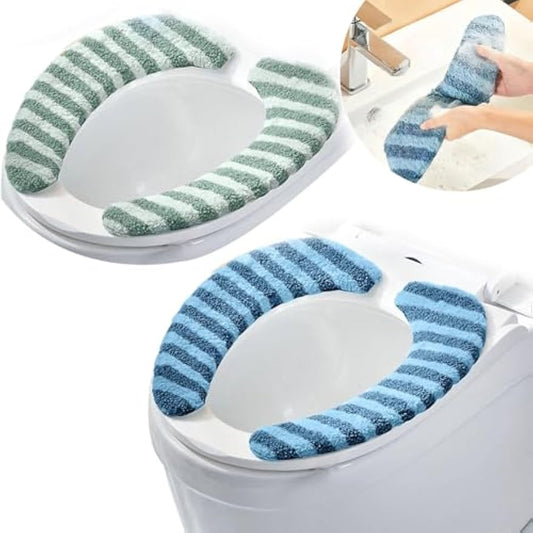 Washable Warm Toilet Seat Cover Pads - Plush Toilet Seat Cushion, Non-Slip Soft Mat, Washable & Machine-Friendly Bathroom Seat Cover with Self-Adhesive Tape for Easy Care