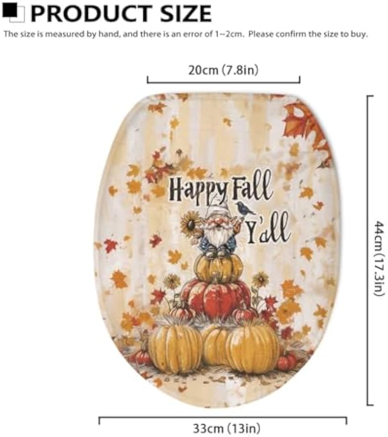 chaqlin Toilet Lid Cover with Elastic Straps and Non-Slip Backing Stays in Place Toilet Seat Lid Cover Fits Most Toilets Bathroom Decoration 17.3'' x 13'', Happy Fall Print