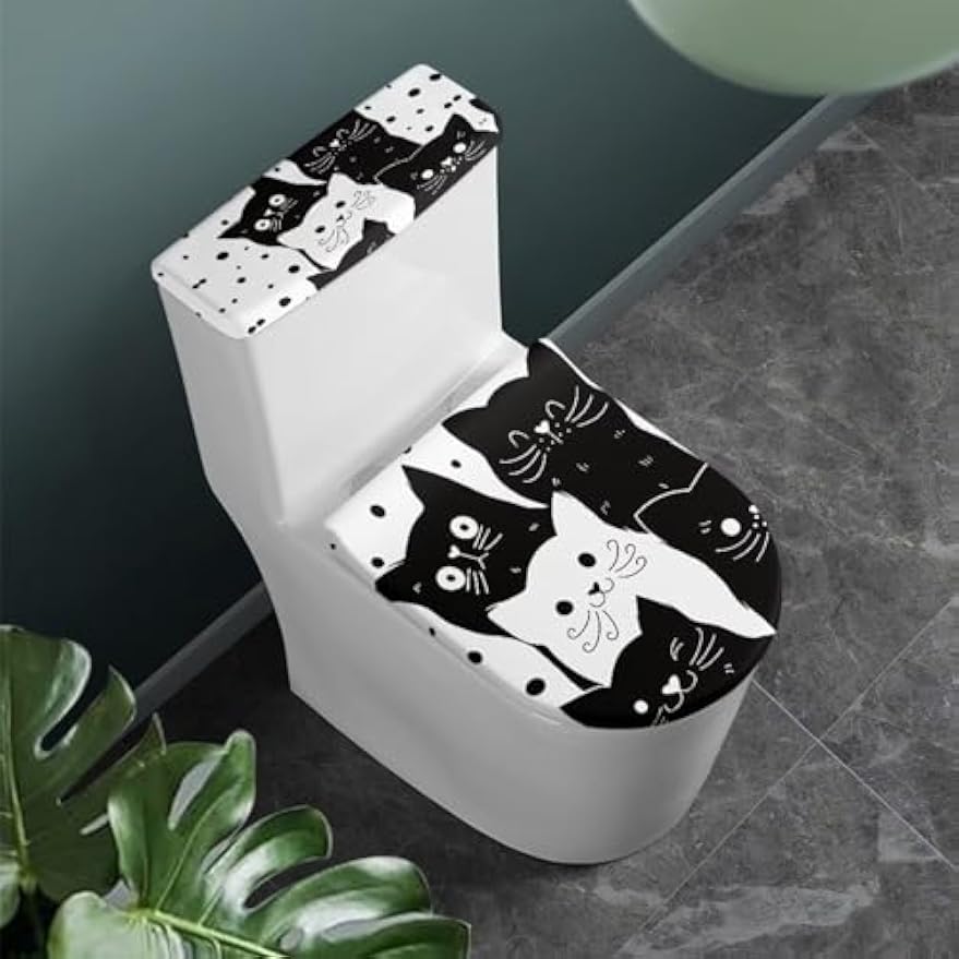 Toilet Lid Covers, Reusable Toilet Seat Covers Removable Toilet Tank Lid Cover for Hotel Home Toilet Keep Toilet Clean(Black Cats)