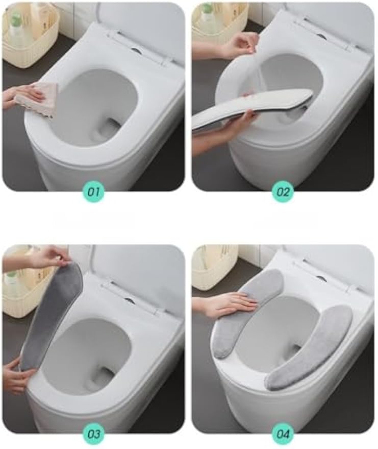 Flannel Toilet Seat Cushion Cover, Portable Self-Adhesive Toilet Seat Cover, Universal Washable and Reusable Toilet Lid Cover (Green)