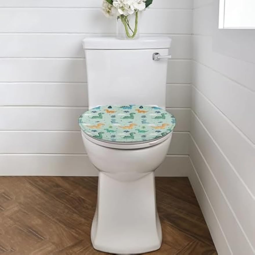 Dinosaur Toilet Lid Cover, Comfortable Dustproof and Reusable Toilet Seat Cover, Flannel Soft Bathroom Accessories Toilet Lid Cover