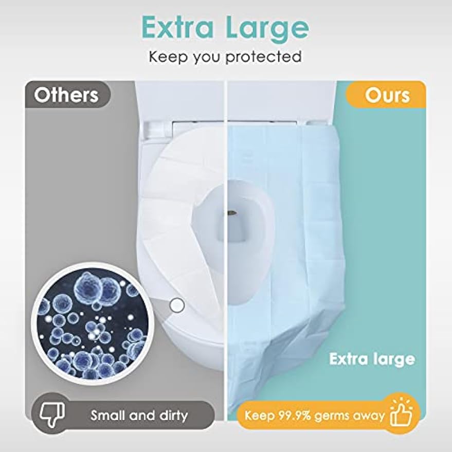 TRIPTIPS Toilet Seat Covers Disposable Travel Pack 60 count｜Faster use-Sticker free｜Waterproof｜XL Disposable Toilet Seat Cover for Adults and Kids, Individually for Public Restroom/Airplane (60pcs)