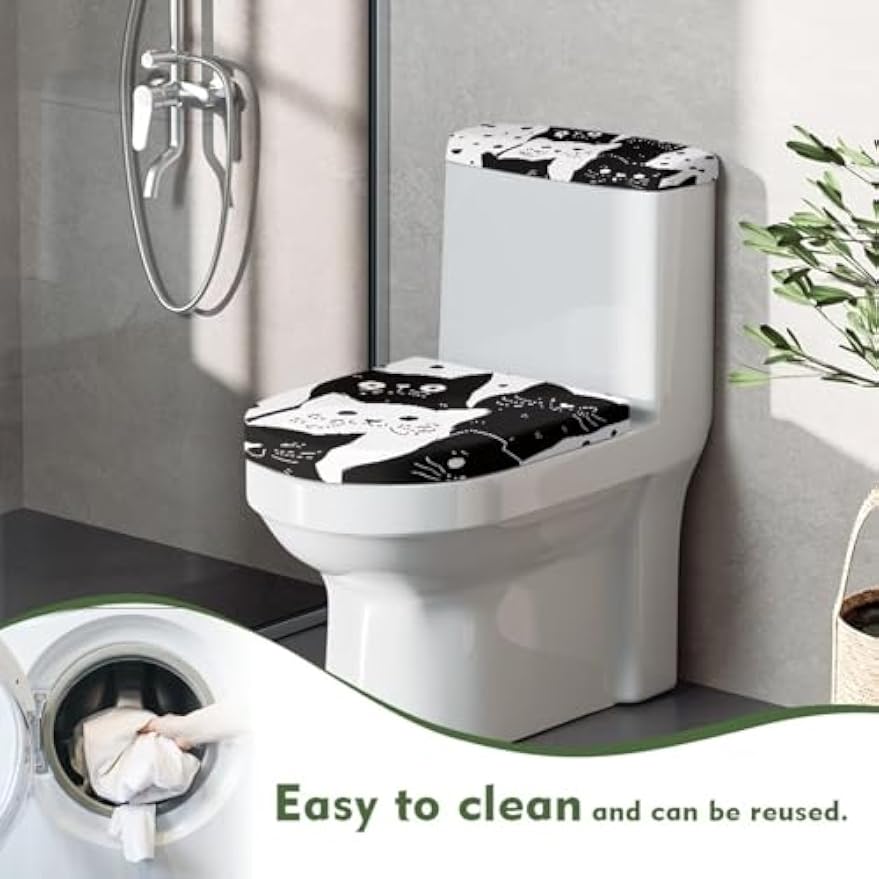 Toilet Lid Covers, Reusable Toilet Seat Covers Removable Toilet Tank Lid Cover for Hotel Home Toilet Keep Toilet Clean(Black Cats)