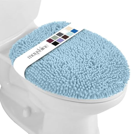 MAYSHINE Toilet Lid Cover - Spa Blue, Plush Microfiber Oval Toilet Seat Covers for Bathroom, Machine Washable Elongated Toilet Cover Seat, Stretches up to 21"x19"